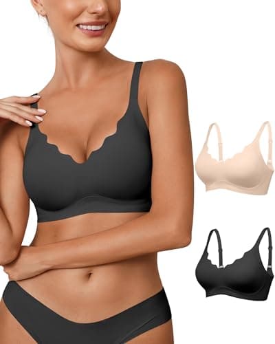 Bras for Women No Underwire Wireless Push Up Full Coverage Bra Padded Soft Scalloped Bra Comfort Bralettes(2P4,M) - Image 1