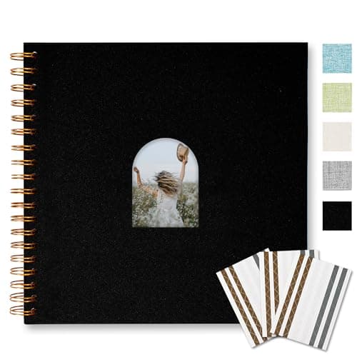 Vienrose 10X10 Inch DIY Scrapbook Album Linen Arch Window Photo Album 40 Blank Pages Scrap Book Photo Albums for Wedding Baby Shower, Black - Image 1
