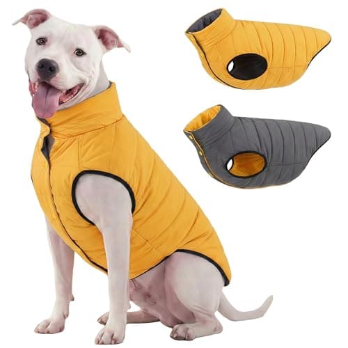 LovinPet Large Dog Puffer Coat, Reversible Down‑Insulated Winter Jacket, Water‑Resistant & Wind‑Resistant, Anti‑Static, Dual-Sided Orange & Grey for Cold Weather, 3XL - Image 1