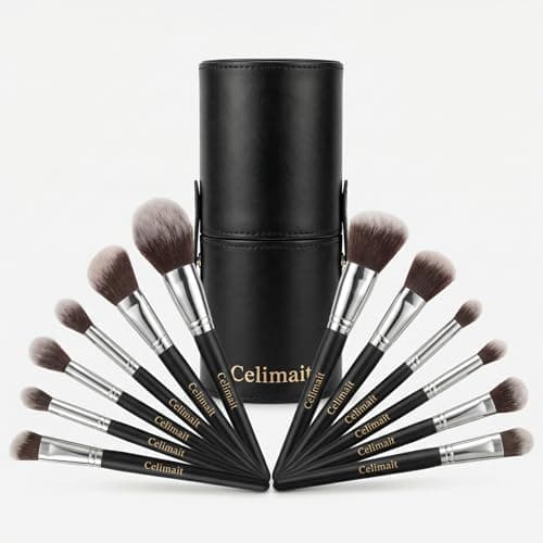 Celimait Makeup Brushes Set Professional & Beginner Friendly with Uniquely Designed Case, Soft Synthetic Bristles for Foundation Contour Blush Concealer Highlight Blending Eyeshadow, 12Pcs(Dark Black) - Image 1