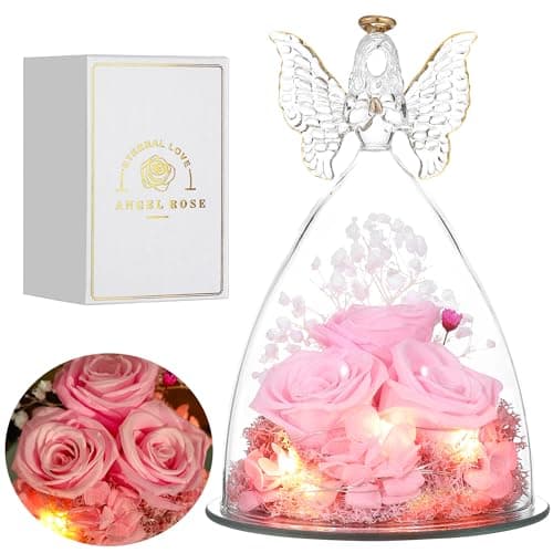 Tiaronics Mothers Day Mom Gifts for Women Preserved Flowers in Glass Angel Forever Flowers for Delivery Prime Eternal Roses Gifts for Grandma, Peach Pink - Image 1