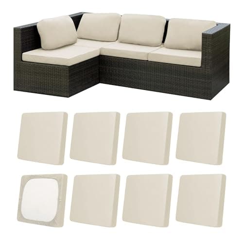 MRGSDL 8Pcs Patio Cushion Covers,Outdoor Cushions Covers,Stretch Cushion Covers Replacement, Washable and Reusable Furniture Protectors(Beige) - Image 1
