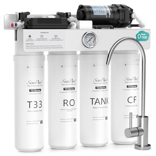 SimPure T2-600T Reverse Osmosis Water Filter System, Clear Water Near 0 TDS, NSF/ANSI 58 Certified, Built-in Pressure Tank Filter, UV, 600 GPD 8 Stage RO Filtration 2:1 Pure to Drain Ratio - Image 1