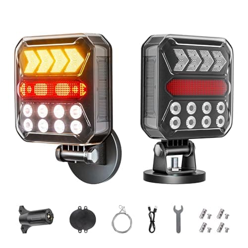 Solar Wireless Trailer Lights – Turn/Brake/Run/Stop/Alert Modes, IPX6 Waterproof, Magnetic LED with Reflectors & USB-C Fast Charging, Rechargeable Kit for Trucks, Boats, RV, Campers - Image 1