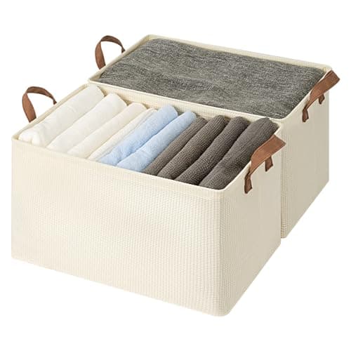 StorageWorks Storage Bins, Shelves Baskets for Organizing, 45L Extra Large Fabric Closet Organizers with Handles, Metal Frame, Beige-Texture, 2-Pack - Image 1