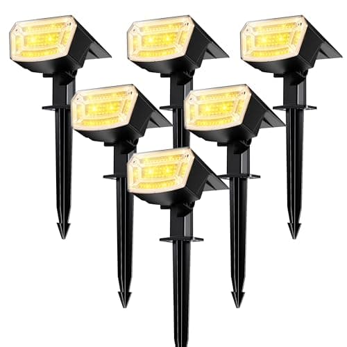 TECKNET Spot Lights Outdoor with 59 LED, 6 Pack Solar Lights Outdoor Waterproof IP65, Auto On/Off Solar Spot Lights, 3 Lighting Modes Solar Powered Garden, 2-in-1 Solars Landscape Light (Warm White)