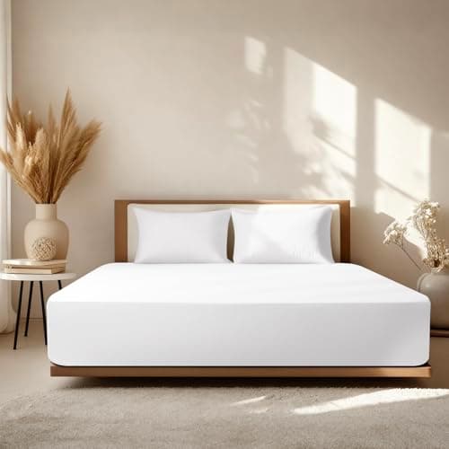 Baigee Fitted Sheet Queen, 100% Cotton, Premium Hotel-Quality Feel, Breathable and Durable, Deep Pocket 15–18”(60"x80",White) - Image 1