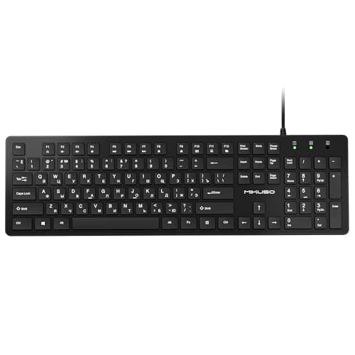 MIKUSO Russian Keyboard with English (Cyrillic),Non Fading Characters,12 Multimedia Keys USB Interface,1.6m line Length Suitable for Computer Laptop PC,Full Size with Number Key,Plug and Play