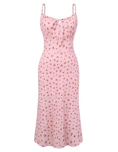 Belle Poque Floral Dress for Women Summer Backless Spaghetti Strap Dresses Cami Dresses Tea Party Dress (Red Floral,L) - Image 1