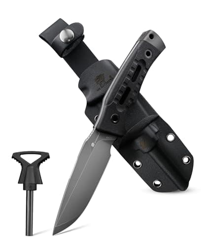 HX OUTDOORS Fixed Blade Camping Knife with Fire Starter, Premium DC54 Steel Full Tang Bushcraft Survival Knife with Kydex Sheath for EDC,Outdoor,Camping,Hiking(Black2