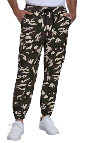 DISLANBO Men's Camo Cargo Jogger Pants Quick Dry Tactical Sweatpants with Elastic Drawstring Waist and Cargo Pockets - Image 1