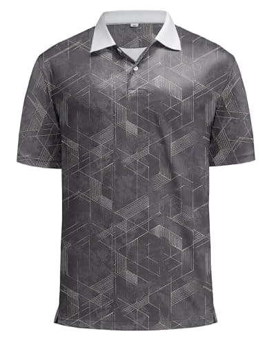 KUYIGO Men’s Polo Shirt Quick Dry Moisture Wicking UPF 40+ Performance Short Sleeve Casual Printed Tennis Golf Shirt,S - Image 1