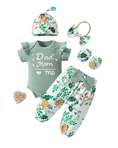 ChuYuKu Newborn Girl Clothes 5Pcs Ruffle Sleeve Soft Romper Cute Spring Flower Pants Set Baby Girls Celebration Gift Outfits - Image 1