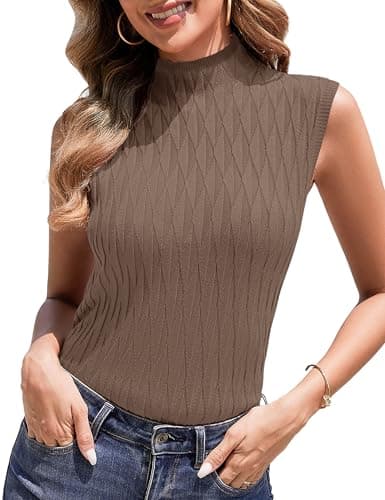 Totatuit Sleeveless Turtleneck Tops for Women Mock Turtle Neck Sweater Vest Casual Knit Pullover Tank Top 2025 Trendy Clothes Coffee XL - Image 1
