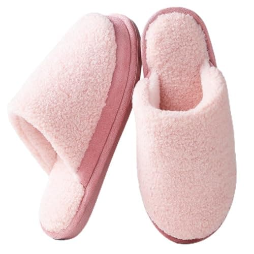 Parlovable Women's Memory Foam House Slippers - Polar Fleece Lining Non-Slip Indoor Shoes Pink 5-6 - Image 1