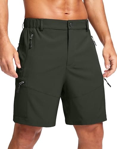 Pudolla Men's Hiking Cargo Shorts Lightweight 7" Travel Casual Shorts for Men Golf Work Outdoor with 5 Zipper Pockets(Army Green X-Large) - Image 1