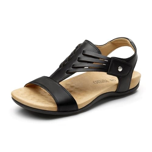 Rihero Black Orthopedic Sandals for Women Comfortable Arch Support Orthotic Walking Flat Sandals for Travel Work Size 9 - Image 1