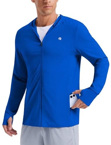 PINSPARK Men's UPF50+ Full Zip Outdoor Hoodies Lightweight Sun Protection Long Sleeve Jacket for Fishing Hiking with Pockets Sky Blue - Image 1