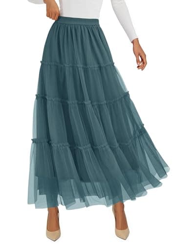 PRETTYGARDEN Tulle Skirts for Women 2026 Spring Fashion Elastic High Waisted Tiered Flowy Fairy A-Line Casual Maxi Long Skirt (Sage Green,XX-Large) - Image 1