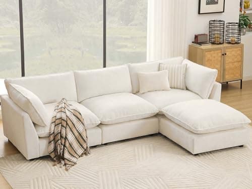 Iroomy Modular Sectional Sofa, Oversized Chenille Cloud Couch, Deep Comfy Seat, 4-Seater Sofas Couches for Living Room, White - Image 1
