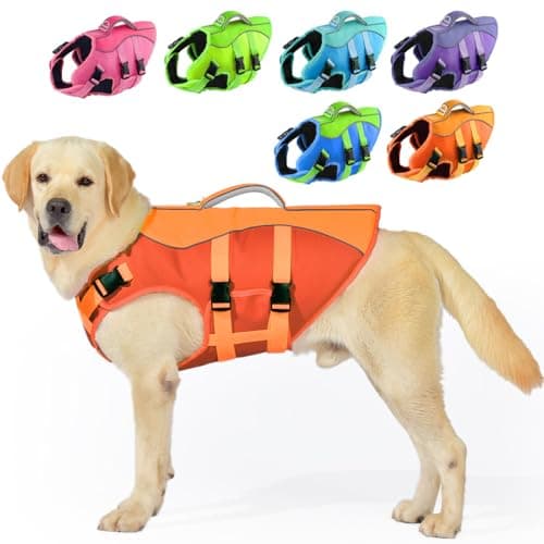 PETDSH Dog Life Jacket Medium, High Flotation Dog Life Vest for Swimming Boating, Reflective Puppy Lifejacket with Superior Buoyancy and Rescue Handle, Adjustable Safety Dogs Floating Vests - Image 1