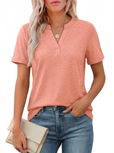 ATHMILE Womens Blouses V Neck Spring Summer Tops Dressy Casual Short Sleeve Henley T Shirts Basic Tees 2026 - Image 1