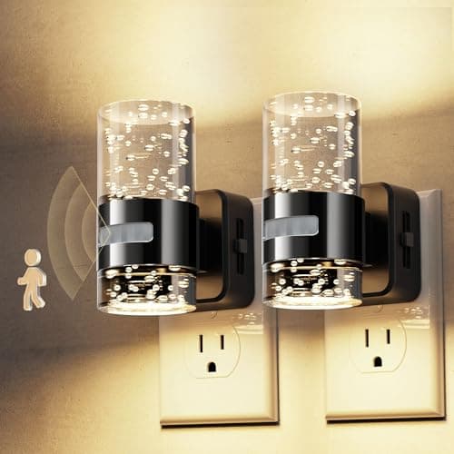 L LOHAS LED Motion Sensor Night Light,Dimmable Night Lights Plug into Wall, 2 Pack 3000K Night-Lights with 0-100 LM Adjustable, Acrylic Bubble Plug in Nightlights for Bathroom Hallway Nursery - Image 1
