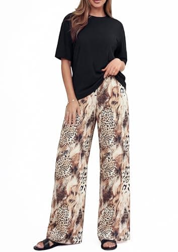 PRETTYGARDEN Summer Outfits for Women Two Piece Sets Lounge Boho Chic Clothing Fashion Western Outfits Travel Sets Airplane Spring Clothes 2026 Beach Vacation Short Sleeve Shirts (Leopard Khaki,XXL) - Image 1