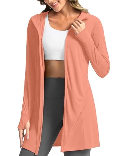 Soothfeel Women's UPF 50+ Swim Cover Up Sun Protection Hoodie SPF Lightweight Jacket Long Sleeve Beach Cover Ups for Women (Coral Pink,XL) - Image 1