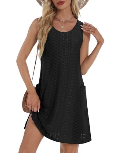 BKRIVE Black Dresses for Women 2025 Trendy Sleeveless T Shirt Dress Fashion Spring Summer Birthday Party Club Elegant Dress with Pockets Black L - Image 1