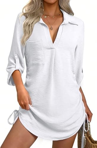 GKBK Women Swimsuit Coverup Bathing Suit Cover Ups for Swimwear Swim 2026 Spring Summer Outfits Fashion Clothes Pool Bikini Beach Wear Drawstring Casual Dress Shirt Pullover Top White M - Image 1