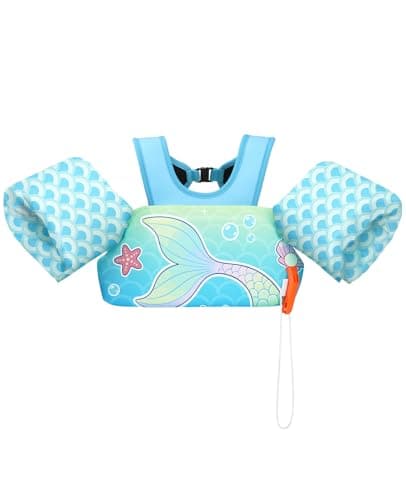HeySplash Toddler Swim Vest, Toddler Floaties Fit 22-55 Lbs, Children Swimming Jacket with Adjustable Buckles, Kids Floaties Swim Jacket with Arm Water Wings, Pool Sea Swimming Aid, Blue Fishtail - Image 1