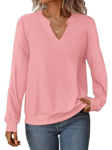 GKBK Womens Sweatshirts Long Sleeve V Neck Tops Fall Winter Basic Casual Lightweight Pullover Shirt Pink - Image 1