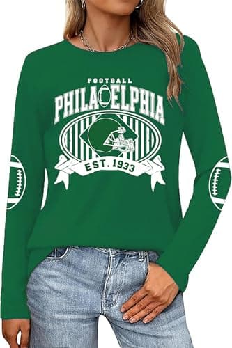 Football Shirts for Women Game Day Shirts Long Sleeve Team Fan Tees Top Funny Football Crewneck Tee - Image 1