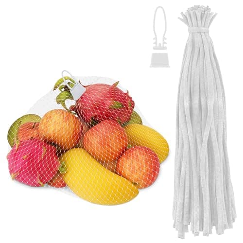 24" Mesh Produce Bags Set of 100 - Reusable Produce Bags with Plastic Lock, Durable & Tear Resistant Mesh Bag Set - Multi-use Onion Bag for Easy Storage of Fruits, Vegetables, Potatoes and Seafood