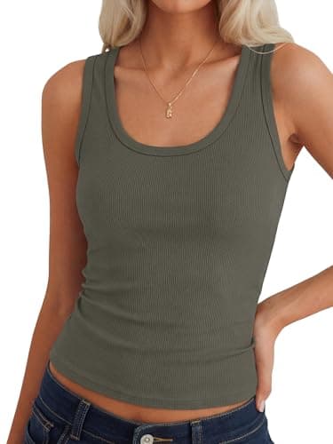 ANRABESS Womens Sleeveless Scoop Neck Tank Tops 2026 Summer Casual Basic Slim Fit Ribbed Knit Racerback Workout Cami Shirts Army Green-XL - Image 1