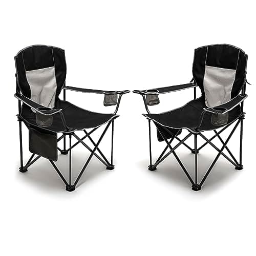 SUNNYFEEL Camping Chairs for Adults, Oversized Camping Chair Heavy Duty 500LBS, Portable Lawn Chair with Cup Holder, Side Pocket&Bag for Outdoor Camping/Beach/Picnic/Fishing, Black 2 Pack - Image 1