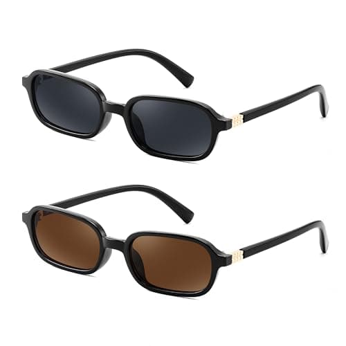 FEISEDY 2 Pack Retro Rectangular Sunglasses for Women Men 90s Small Vintage Fashion Square Sunnies B0282 - Image 1