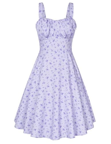 Belle Poque Purple Floral Dress for Women 2026 Summer Flowy Midi Sundress Vintage Homecoming Graduation Dress X-Large - Image 1
