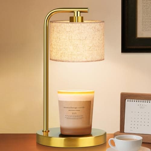 Candle Warmer Lamp with Timer Dimmer, Candle Lamp Warmer with Linen Shade - Birthday House Warming Gift for Women Mom Her - New Home Decor for Bedroom with 2 Bulbs (Gold) - Image 1