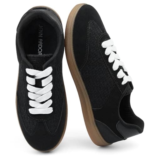JENN ARDOR Women's Fashion Sneakers:Non-Slip Rubber Sneakers for Walking, Breathable Faux Leather & Suede Upper, Memory Foam Insole Womens Shoes for Daily Wear & Casual Outfits Black - Image 1