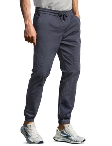 MOURCE Cotton Joggers for Men Slim Fit - Elastic Waist Drawstring Casual Pants for Men with 4 Pockets, Grey - Image 1