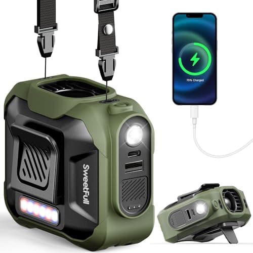 SWEETFULL Portable Waist fan, 10000mAh Personal Fan Rechargeable with Belt, 15500RPM Clip on Fan with LED SOS & Flashlight, 3 Speeds Battery operated 24H RunTime for Jobsite Outdoor Travel (Green) - Image 1