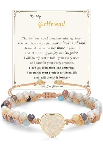 Sistble Girlfriend Mothers Day Gifts, Birthday Gifts for Girlfriend Jasper Beaded Bracelets I Love You Gift for Her Anniversary Christmas Stocking Stuffers Basket Bracelet from Boyfriend Jewelry - Image 1