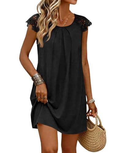 Wenrine Womens Tshirt Nightgown Short Sleeve Soft Sleepwear Casual Sleep Dress with Pockets Black - Image 1