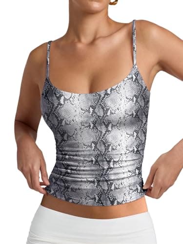 PINKMSTYLE Camisole Tops for Women Scoop Neck Tank Top Sleeveless Double Lined Summer Spaghetti Strap Going Out Tops Snake Print X-Small - Image 1