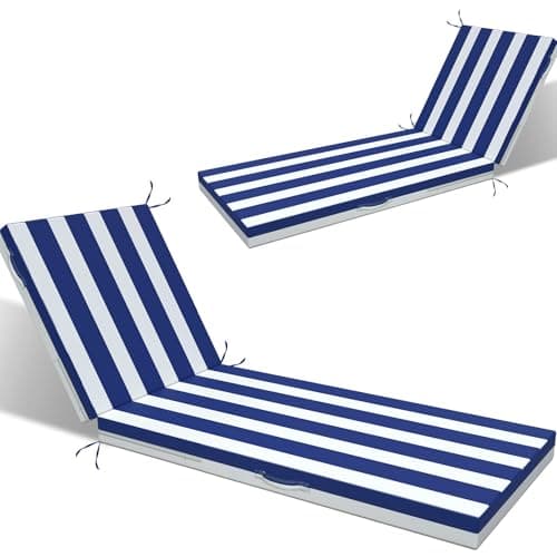 L'AGRATY Outdoor Lounge Chaise Cushion: 72x21x3 Inch Waterproof Lounge Chair Cushion for Outdoor Furniture with Fade Resistant Removable Cover - Patio Cushions for Pool Lawn Deck(Navyblue White 2Pcs) - Image 1