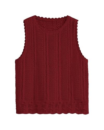 KIRUNDO Beach Vacation Clothes for Women Spring Summer Crochet Sweater Vest Tank Tops Cover Ups Resort Cruise Outfits 2026(Wine Red, X-Large) - Image 1