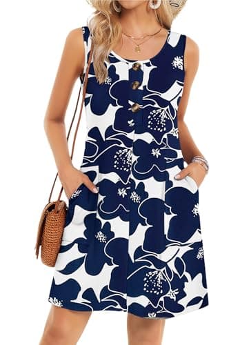MOLERANI Summer Dress for Seniors Mini Dress Sleeveless Casual Tank Dress Floral Print A-Line Beach Vacation Women's Button Front Sun Dress 2026,WT NV B Flower,M - Image 1