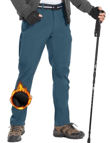 MOURCE Fleece Lined Hiking Pants Men Insulated, Winter Outdoor Mens Snow Pants 6 Zip Pockets, Lake Blue L - Image 1
